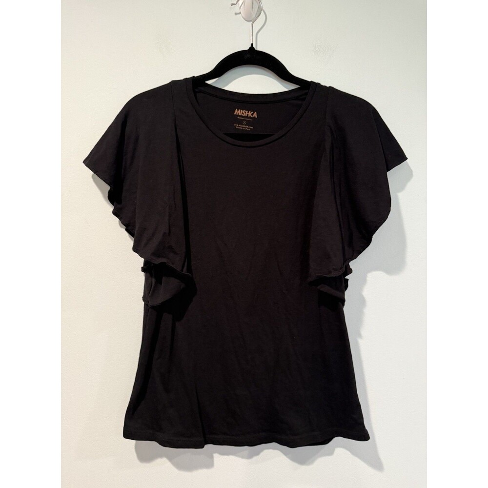 Mishka Top Women XS Black Travel Basic Minimalist 100% Cotton Work Career Office